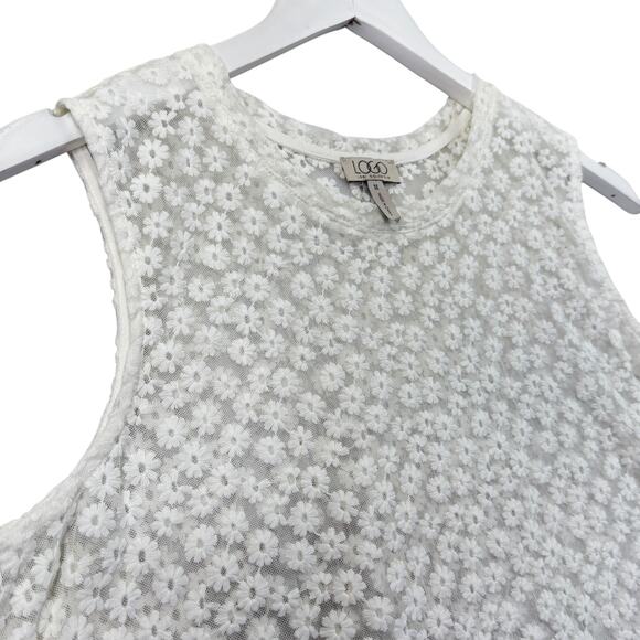 LOGO by Lori Goldstein Sleeveless Lace Peplum Tank Top White Daisy Floral Size M - Picture 5 of 10